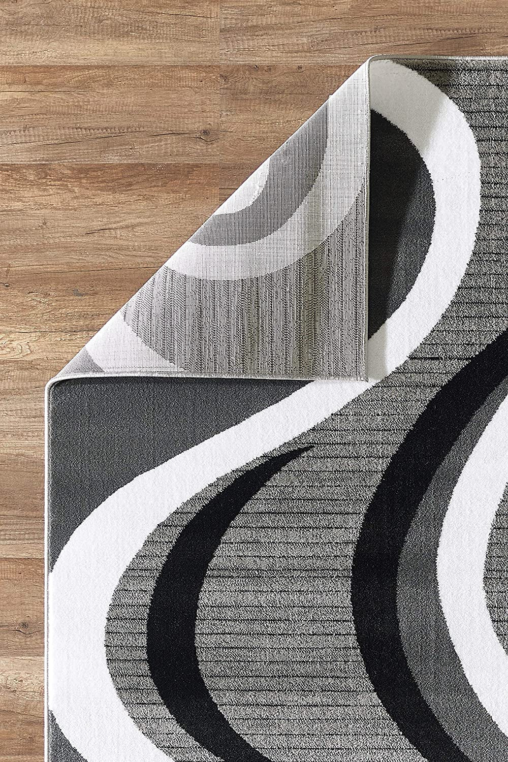 Modern Area Rug Swirls Carpet Bedroom Living Room Contemporary Dining Accent Sevilla Collection 4817 (4X6, Grey Black)