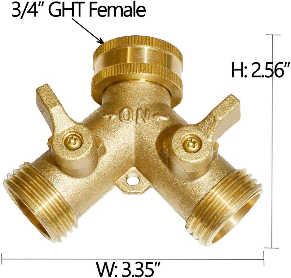 Garden Hose Y Valve Hose Splitter Brass Hose Splitter with Solid Brass Handle Brass Y Valve Water Garden Hose Adapter 2 Way Y Valve 3/4" GHT Thread Extra 4 Presure Washers (1)