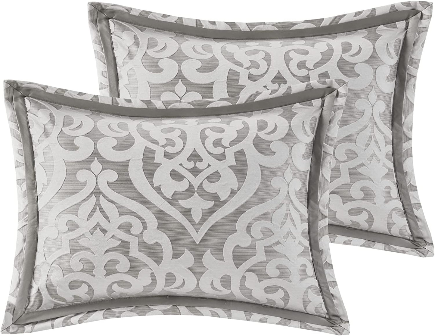 Tesla Cozy Comforter Set Jacquard Damask Medallion Design - All Season down Alternative Bedding, Shams, Bedskirt, Decorative Pillows, Queen, Silver 6 Piece