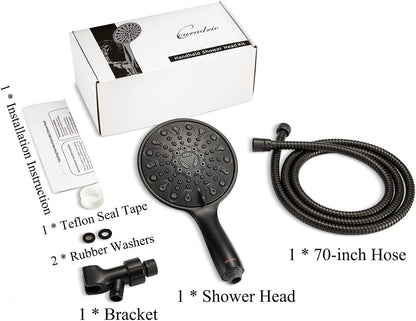 Handheld Shower Head, 6" Oil-Rubbed Bronze Face 6 Spray Setting Shower Head with High Pressure, Brass Swivel Ball Mount and Extra Long Flexible Stainless Steel Hose, 1.8 GPM for California