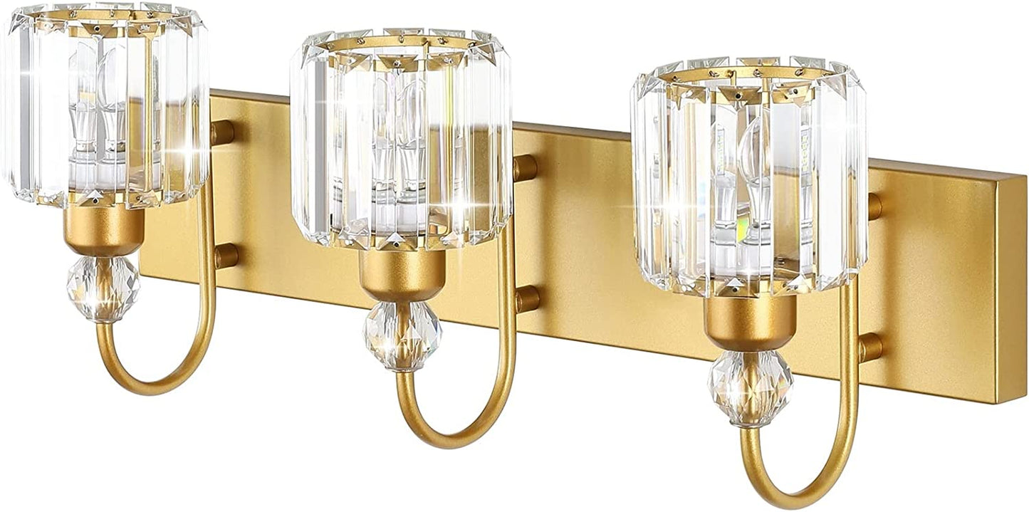 Gold Bathroom Vanity Lights 3-Lights Gold Crystal Vanity Lights over Mirror Modern Crystal Bathroom Vanity Lighting Fixtures