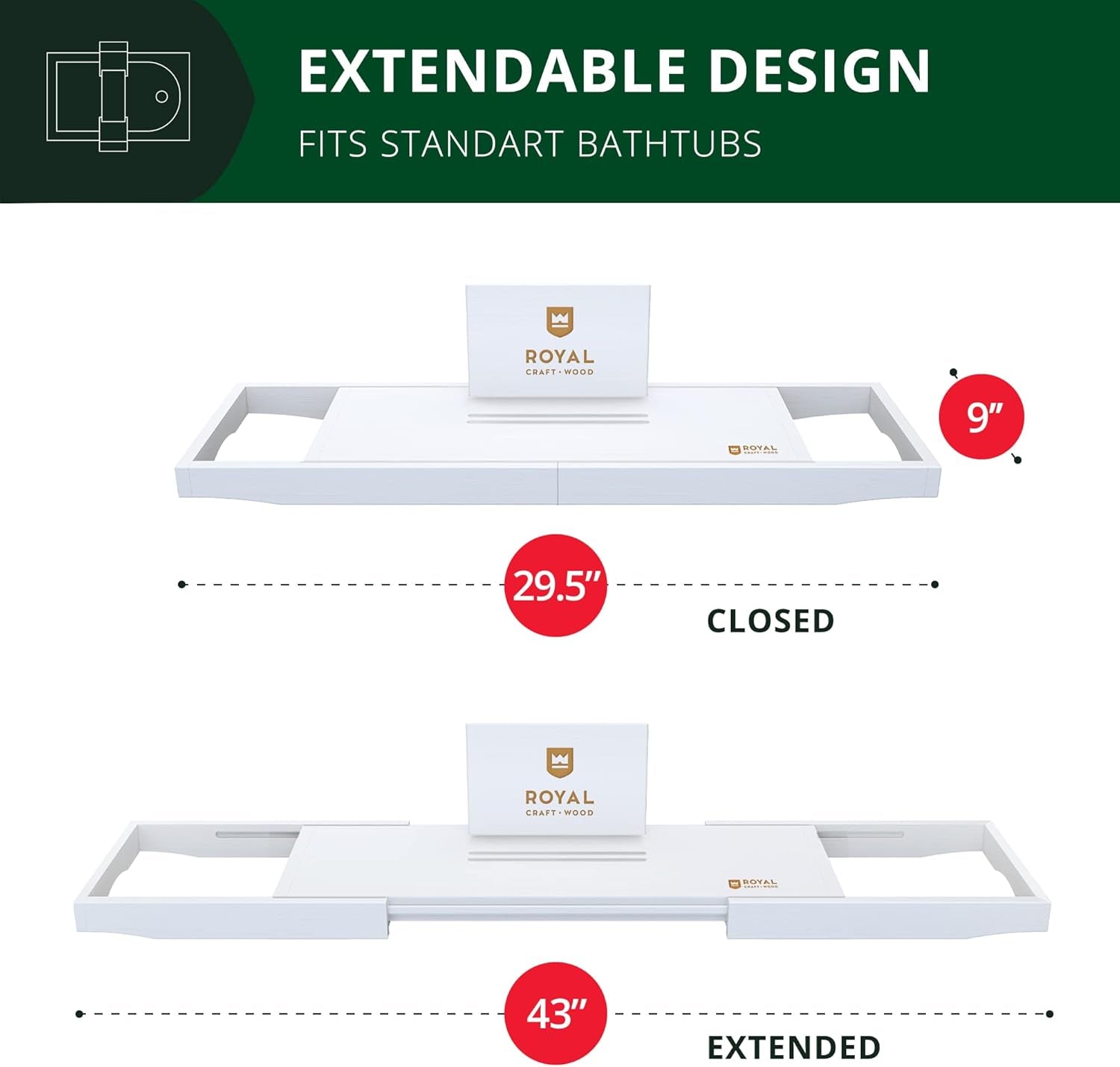 Premium Bathtub Tray - Expandable Bath Tray for Tub - Luxury Bathtub & Bathroom Accessories