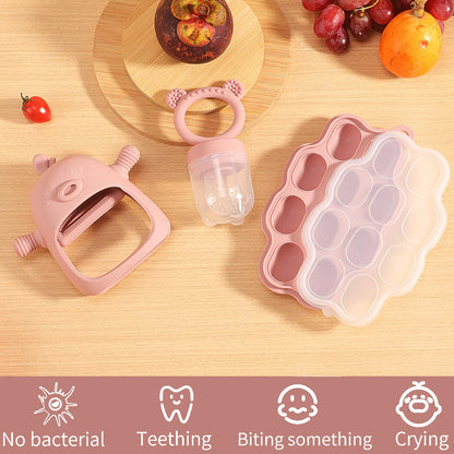 Baby Fruit Feeder Pacifier - 3 Pack | 1 Baby Food Feeder & 1 Baby Teether & 1 Baby Popsicle Molds | Breastmilk Popsicle Molds | Baby Teething Toys | Baby Fruit Food Feeder Pacifier | Teething (Blush)