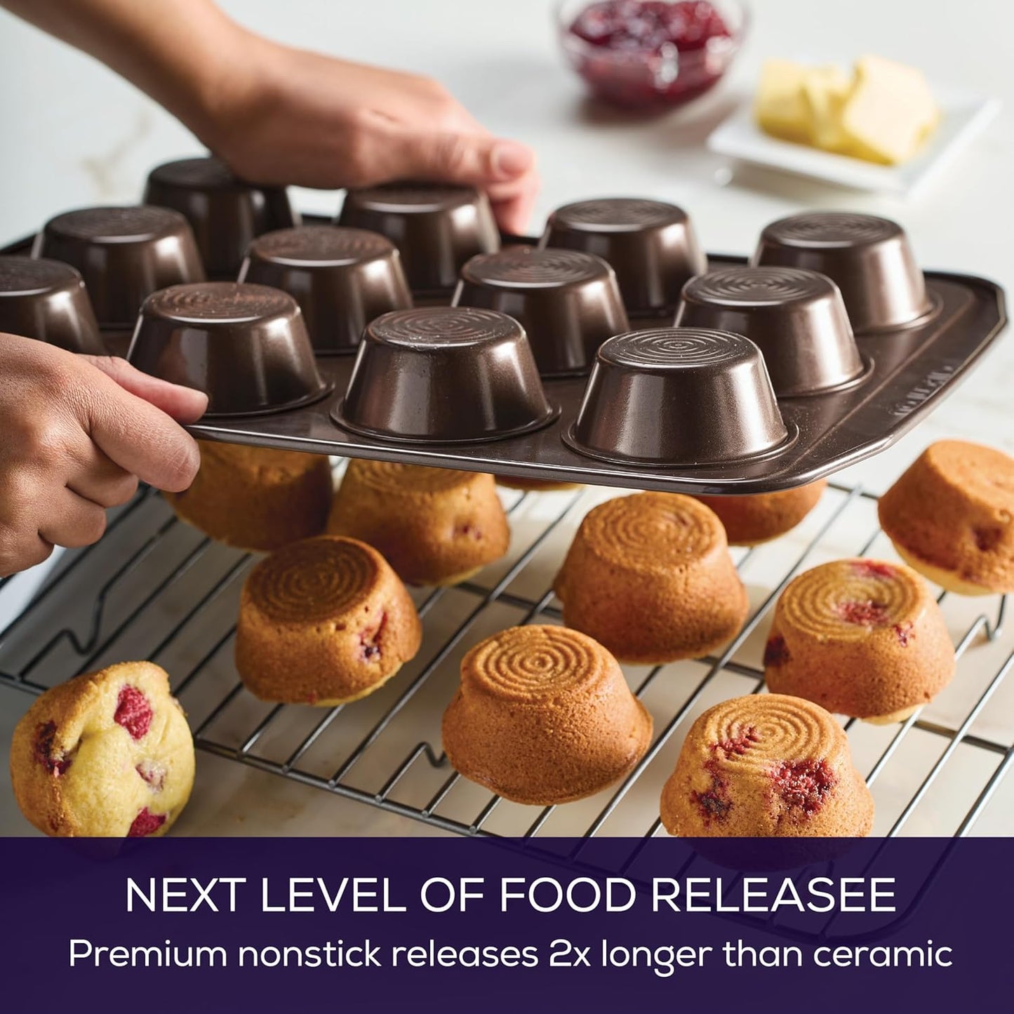 Nonstick Bakeware 12-Cup Muffin Tin, Brown, Steel