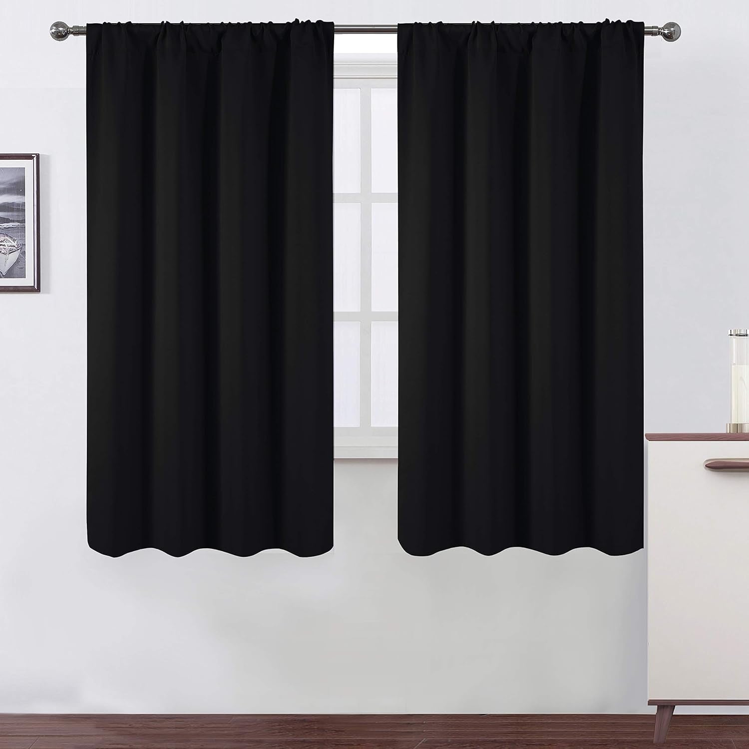 Black Blackout Curtains/42 X 63 Inch/Set of 2 Panels Rod Pocket Room Darkening Curtains for Bedroom