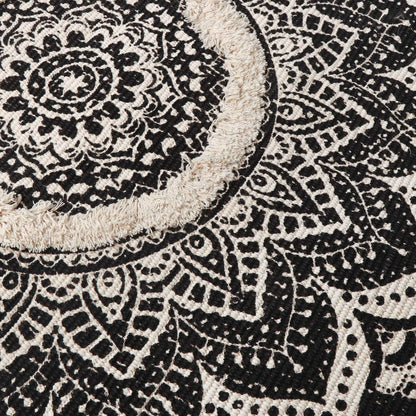 Mandala Boho Runner Rug, 2.3' X 5.3' Tufted Hand Woven Washable Hallway Black Cream Chic Tassels Door Mat Farmhouse Indoor Floor Rugs for Bedroom/Kitchen/Bathroom/Living Room