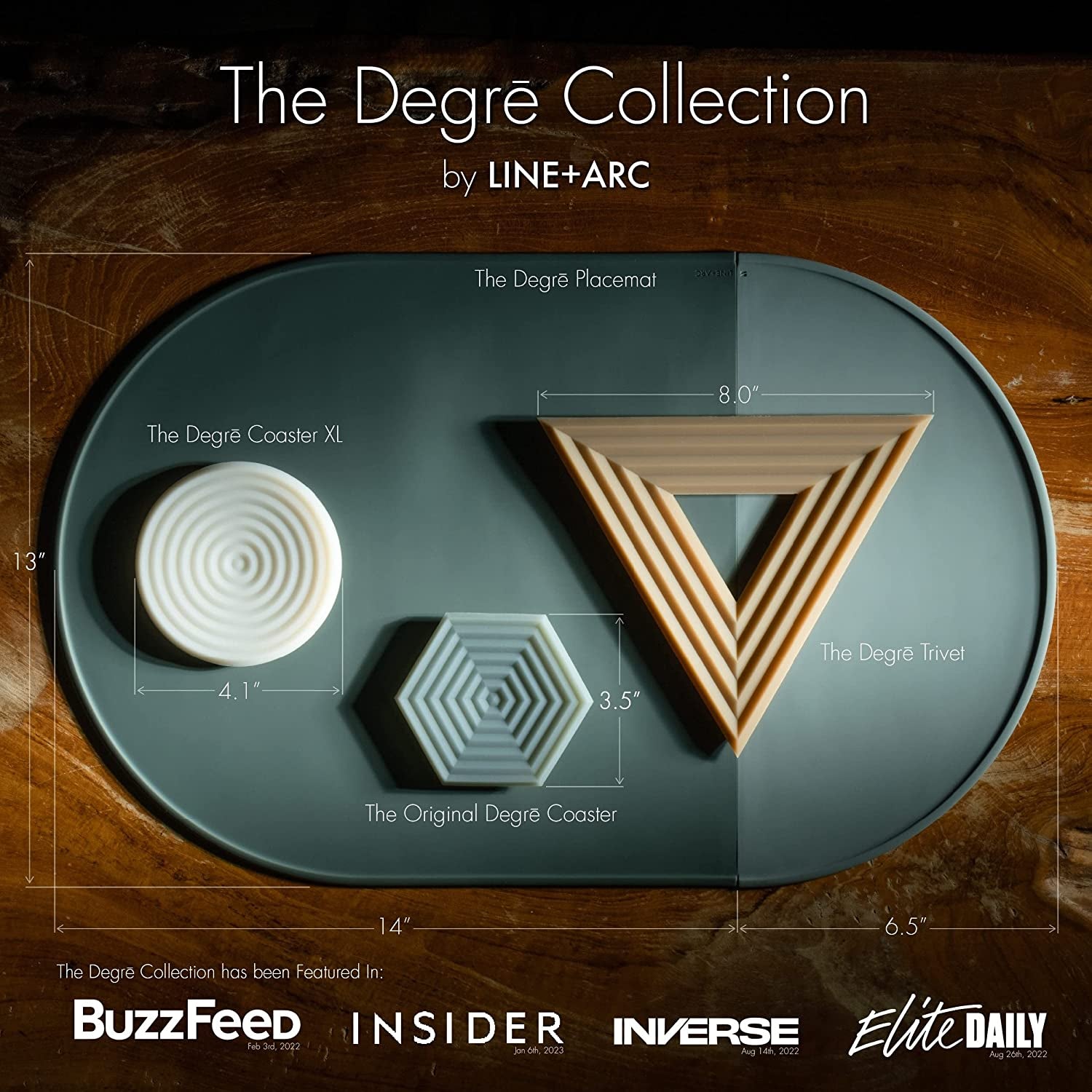 The Original Degrē Coaster (Set of 6, Clay) by . 10Mm Thick Dishwasher Safe Stain-Resistant Outdoor Coffee Table Silicone Modern Hexagon Mid Century Cup Drink Rubber Non-Absorbent Housewarming