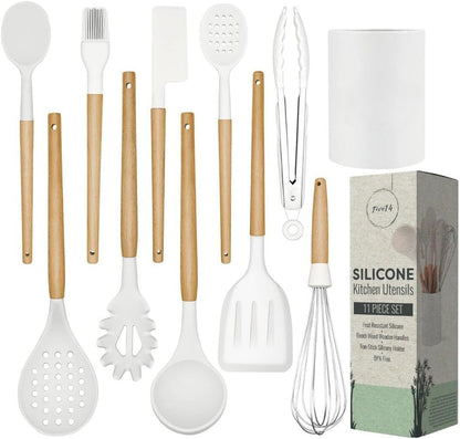 Silicone Kitchen Utensils Set, Heat-Resistant Silicone Utensils for Cooking, Silicone Cooking Utensils, White Utensils Set, Silicone Utensil Set, Silicone Whisk, Cooking Utensils Set