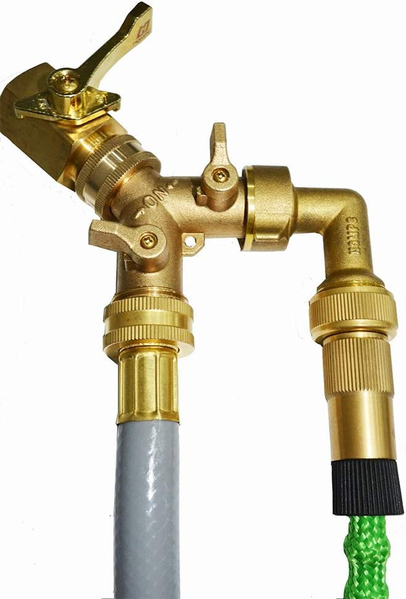 Garden Hose Y Valve Hose Splitter Brass Hose Splitter with Solid Brass Handle Brass Y Valve Water Garden Hose Adapter 2 Way Y Valve 3/4" GHT Thread Extra 4 Presure Washers (1)