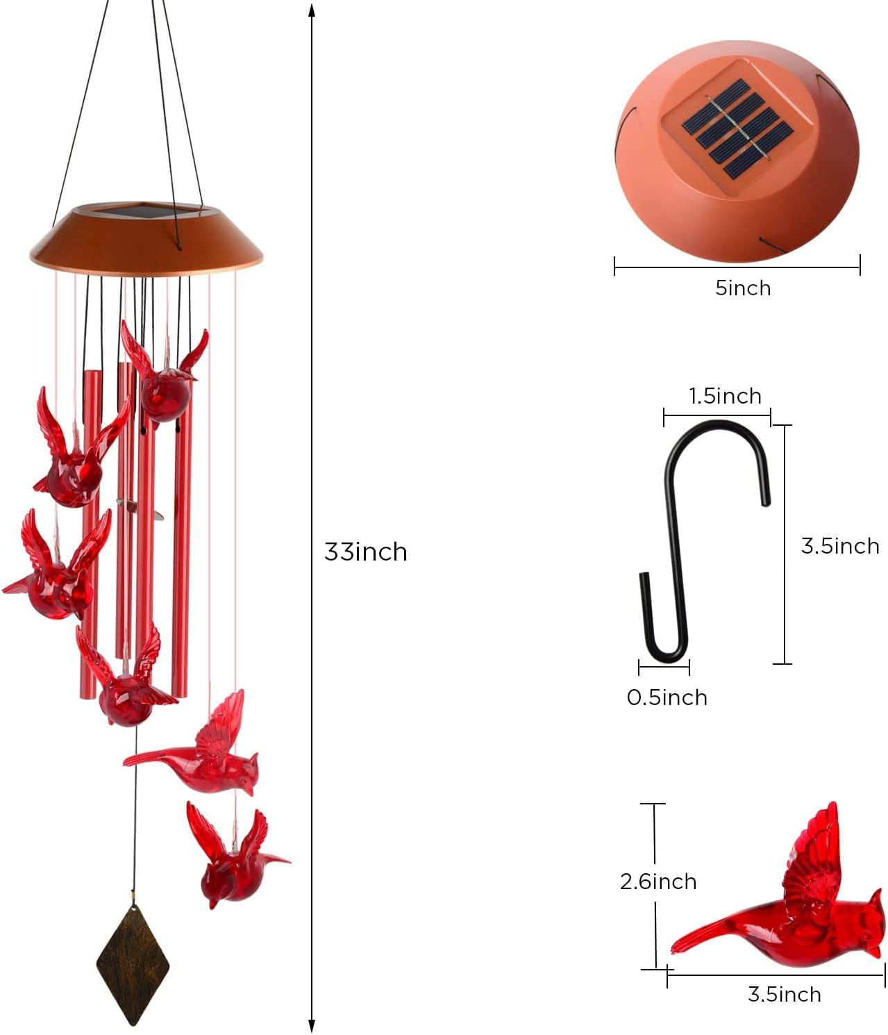 Gifts for Women Solar Cardinal Wind Chime Lights Cardinal Gifts for Mom/Grandma/Wife/Parents/Teachers/Friends Unique Birthday Gift Gardening Gift Outdoor Garden Decor for Cardinal Lover