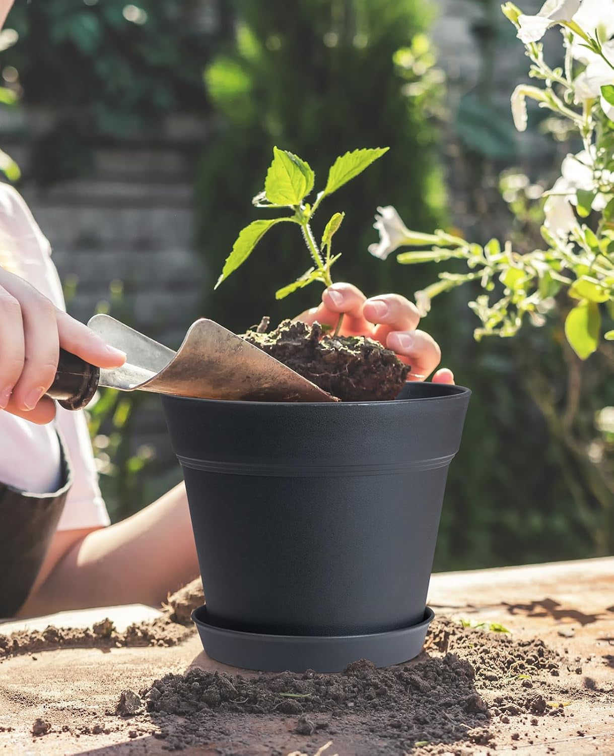 Pots for Plants, 15 Pack 6 Inch Plastic Planters with Multiple Drainage Holes and Tray,Plant Pots for All Home Garden Flowers Succulents (Black)