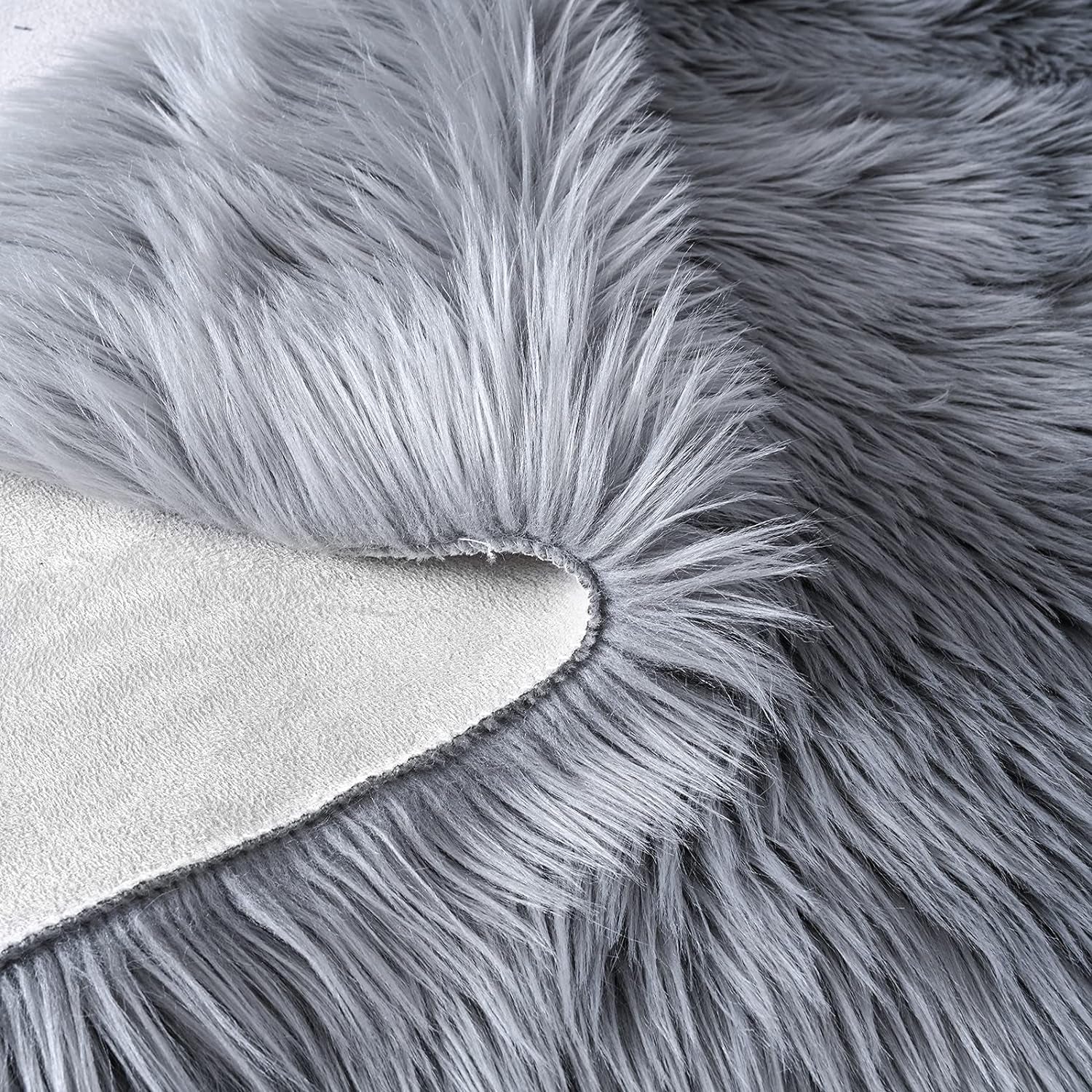 Soft Faux Fur Fluffy Area Rug, Luxury Fuzzy Sheepskin Carpet Rugs for Bedroom Living Room, Shaggy Silky Plush Carpet Bedside Rug Floor Mat, 2Ft X 4Ft, Gray