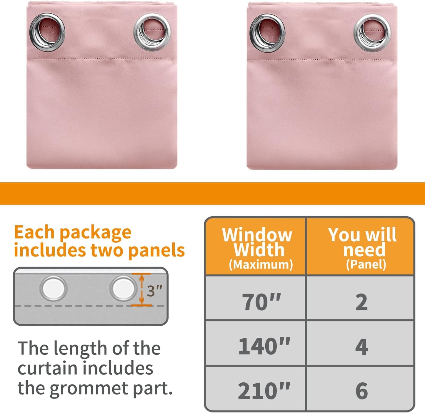 Baby Pink Room Darkening Curtains for Kids Bedroom 63 Inch Long - Thermal Insulated with Grommet Blackout Window Drapes for Living Room Girl Nursery Privacy, 2 Panels, 52 X 63 Inch