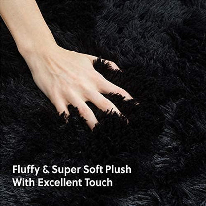 Shag Area Rug for Bedroom - Fluffy Black Rug for Living Room 4 X 5 Feet - Soft, Fuzzy, Black Shaggy Rugs for Bedroom