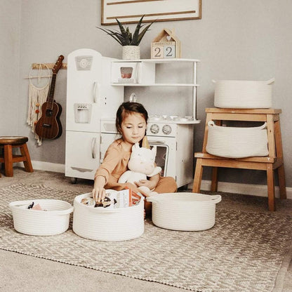 Storage Baskets Set of 5- Woven Basket Cotton Rope Bin, Small White Basket Organizer for Baby Nursery Laundry Kid'S Toy Neutral Color