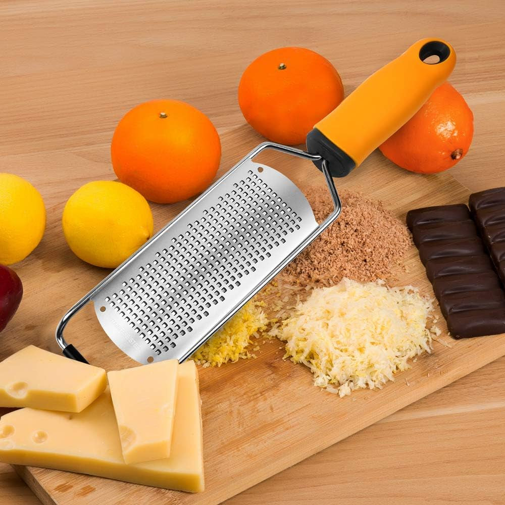 Pro Zester Grater, Lemon Zester, Parmesan Zester, Chocolate, with Razor-Sharp Stainless Steel Blade, Protective Cover and Cleaning Brush, Dishwasher Safe, by