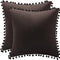 Decorative Pillow Cases 22X22 Brown: 2 Pack Cozy Soft Pom-Poms Velvet Square Throw Pillow Covers for Farmhouse Home Decor