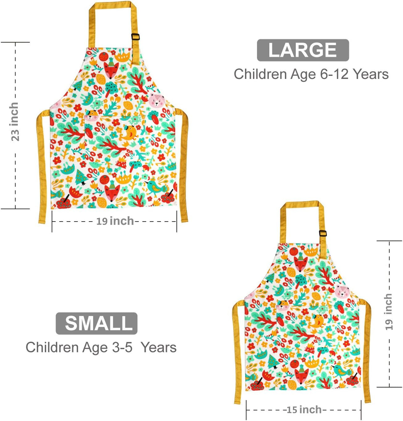 Kids Aprons, Cotton Children Aprons with Adjustable Neck Strap Child Chef Aprons