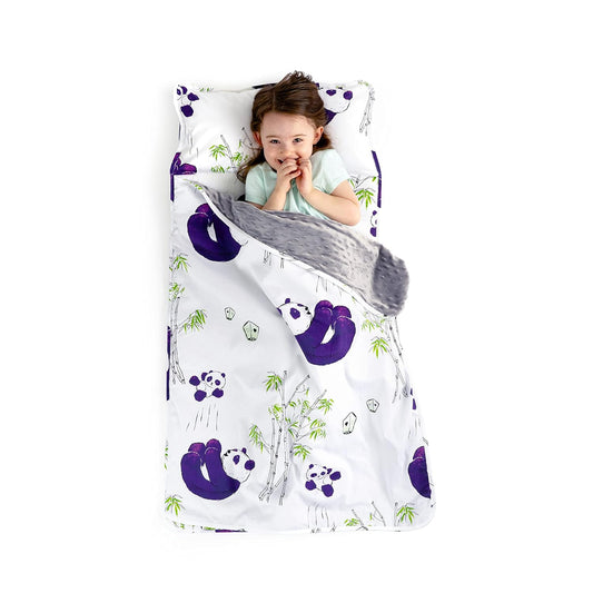 - Toddler Nap Mat - Sleeping Bag for Kids with Removable Pillow and Ultra Soft Blanket for Preschool, Daycare, and Sleepovers - Playful Pandas