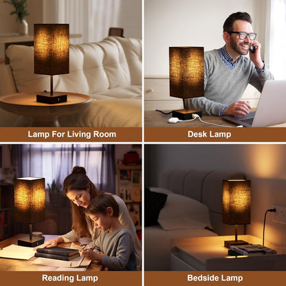 Table Lamp for Bedroom, 3 Way Dimmable Touch Bedside Lamp, Small Lamp with 2 USB C+A Charging Ports, Black Nightstand Lamps for End Table, Living Room, Desk, Bulb Included