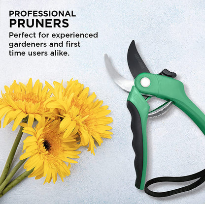 8" Green Bypass Pruning Shears for Gardening | Garden Shears W/Stainless Steel Blades | 8Mm Cut Cap. Plant Shears Gardening Tools | Ergonomic Hand Pruners for Gardening Gifts for Men & Women