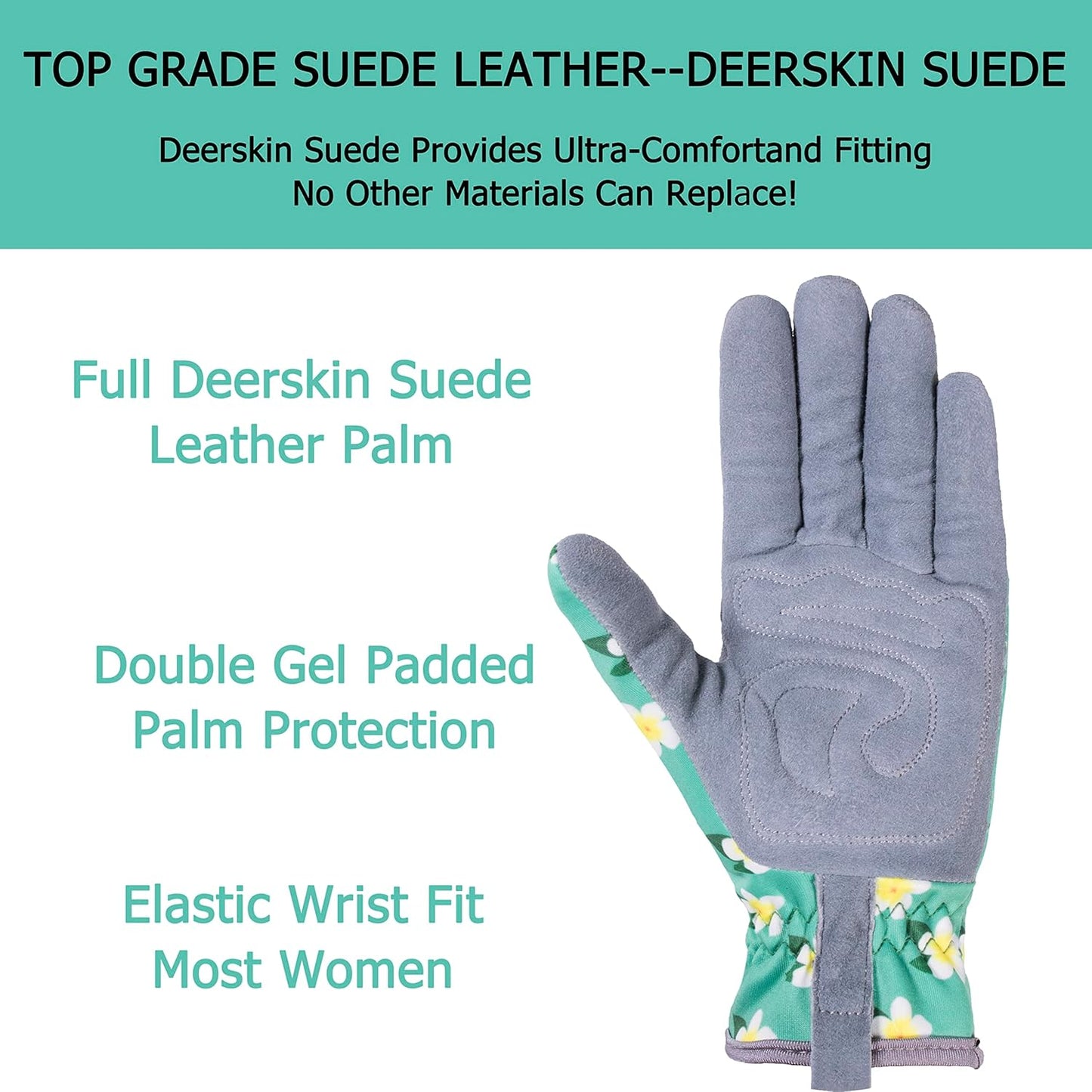 Deerskin Suede Leather Womens Gardening Gloves, Extra Soft Padded Hands Protection, Thorn-Proof and Puncture-Resistant (SD6611/M)