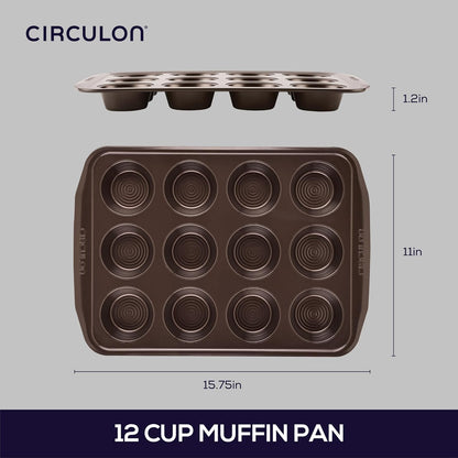 Nonstick Bakeware 12-Cup Muffin Tin, Brown, Steel