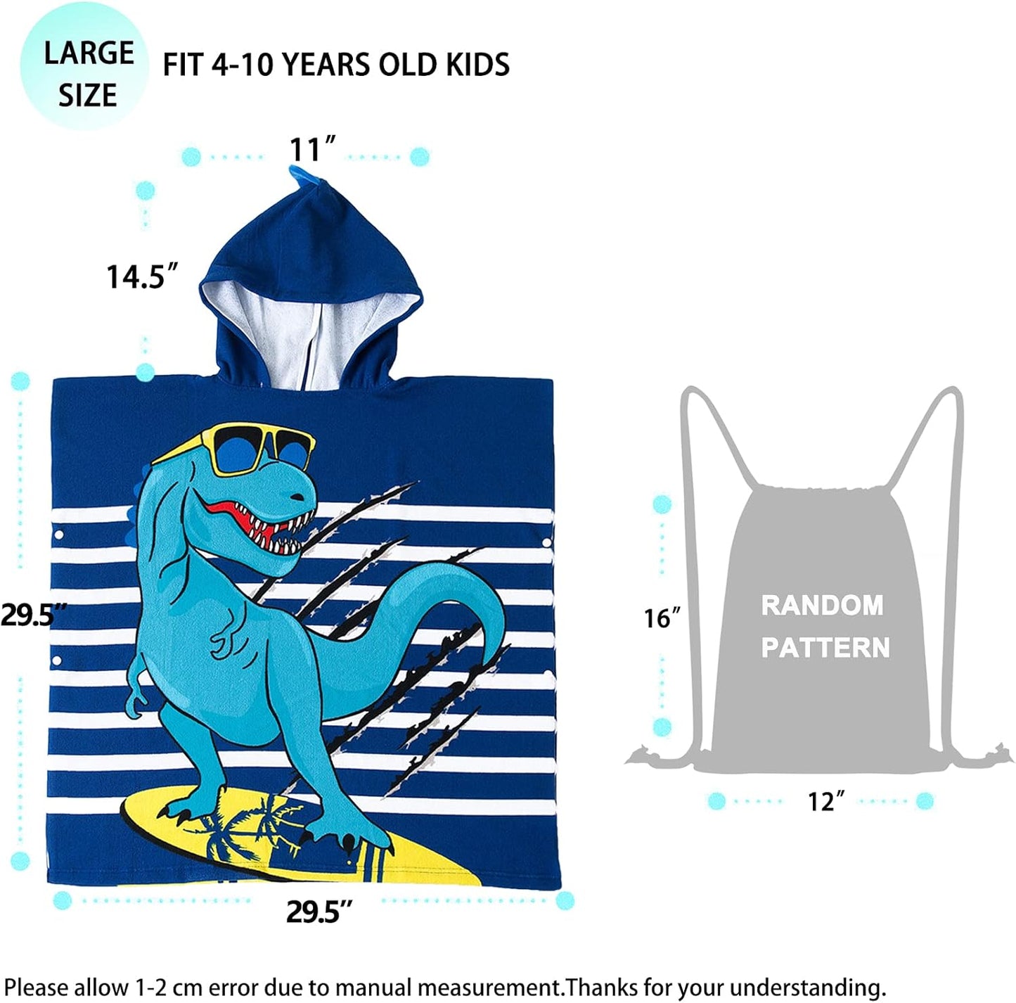 Dinosaur Bath Towel for Toddler Boys, Pool Hooded Towel for Kids, Hooded Bath Beach Towel Poncho for Bath/Pool/Beach Swim Cover