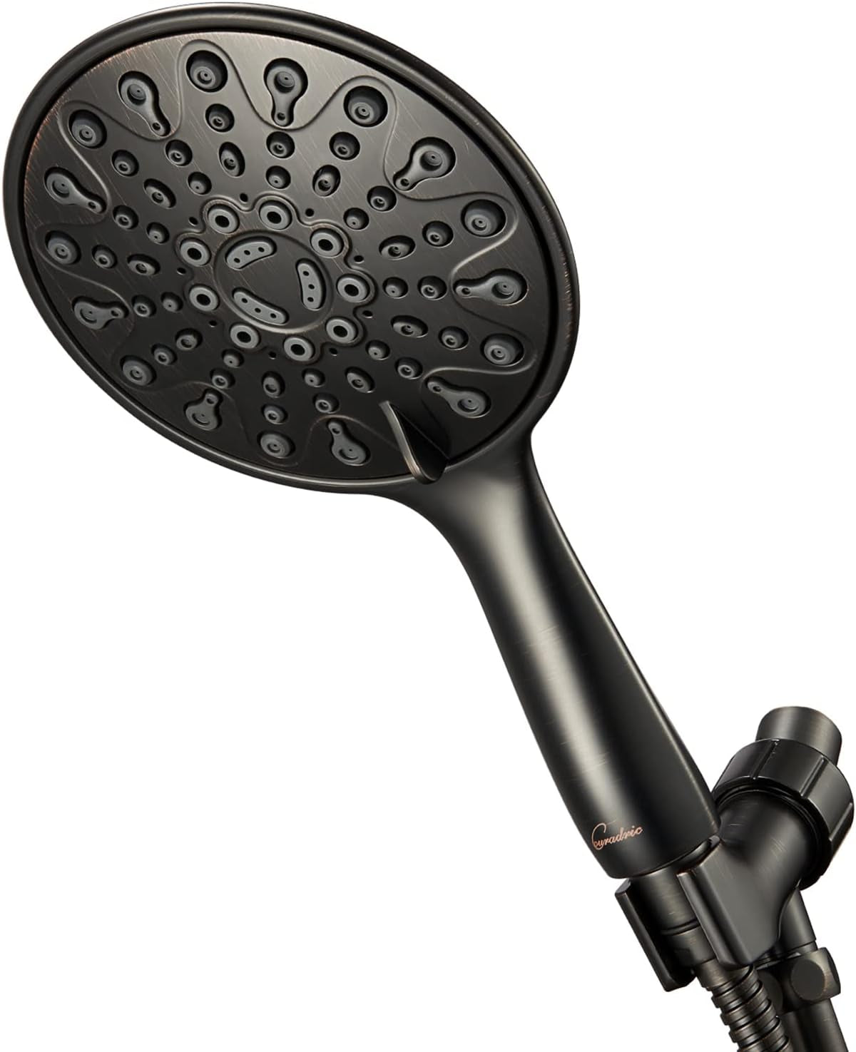 Handheld Shower Head, 6" Oil-Rubbed Bronze Face 6 Spray Setting Shower Head with High Pressure, Brass Swivel Ball Mount and Extra Long Flexible Stainless Steel Hose, 1.8 GPM for California