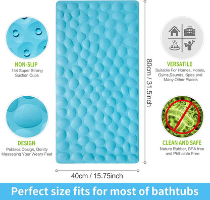 Baby Bath Mat: Bathmats for Bathtub Nonslip Bathroom Rubber Mat for Laundry, Tub Mats with Hundreds of Suction Cups for Kids, Elderly, 31.5X15.75 Inches (Blue)