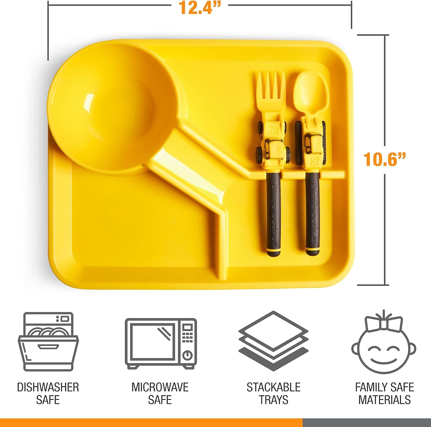 Dining Set for Kids - 3 Piece Construction Themed Toddler Utensils & Toddler Plates - Toddler Forks and Spoons - Kid Plate Set