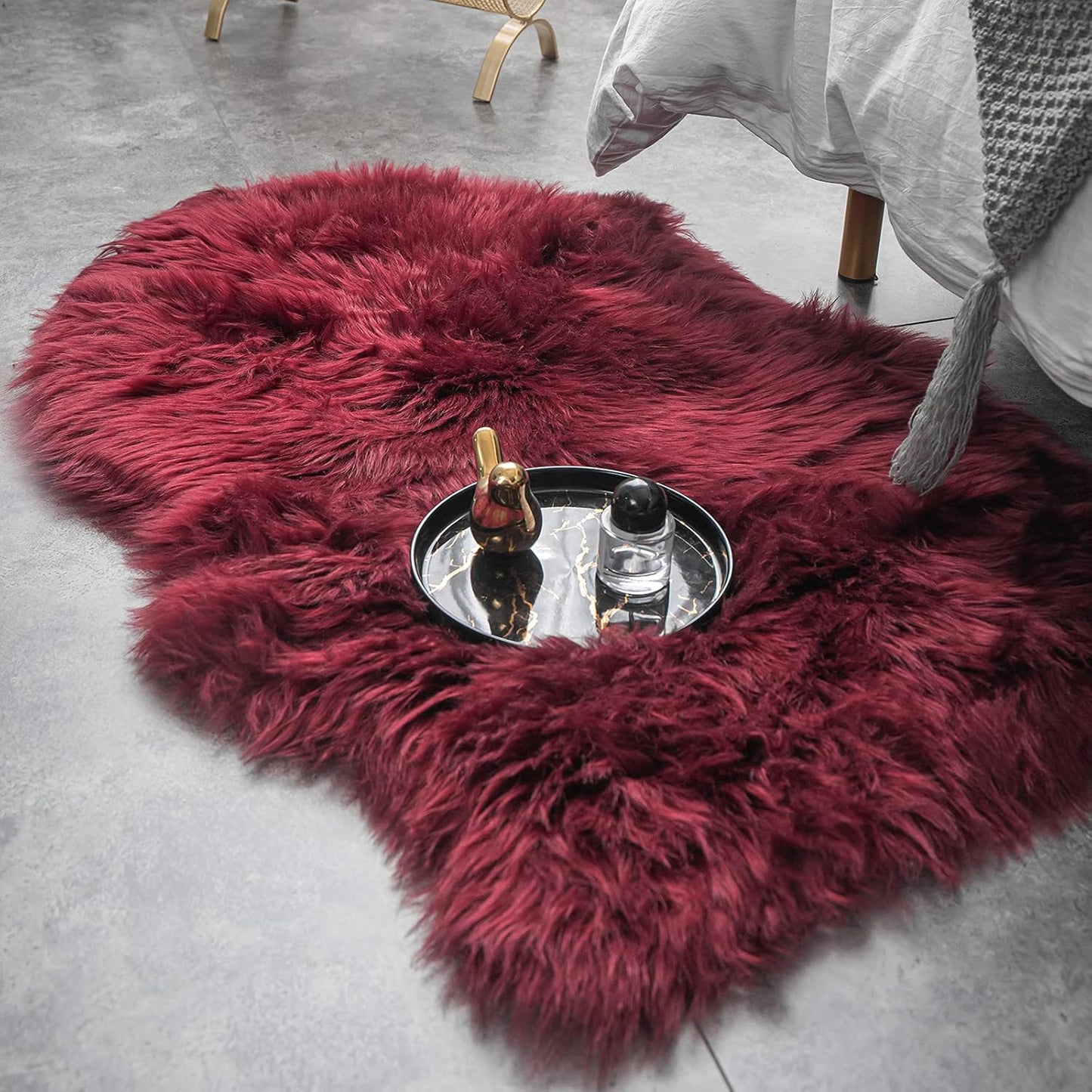 Luxury Soft Faux Sheepskin Fur Chair Couch Cover Area Rug Bedroom Floor Sofa Living Room (2 X 3 Ft, Burgundy)