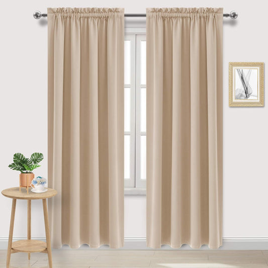 Blackout Curtains Room Darkening Thermal Insulated Bedroom Curtains Window Curtain Panels, 52 X 84 Inches Long, Set of 2 Beige Rod Pocket Drapes