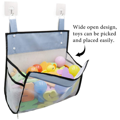 Bath Toy Organizer Multiple Ways to Hang, Extra Large Opening Bathroom Toy Holder, Bottom Zipper Bathtub Toy Storage Bag (Black)