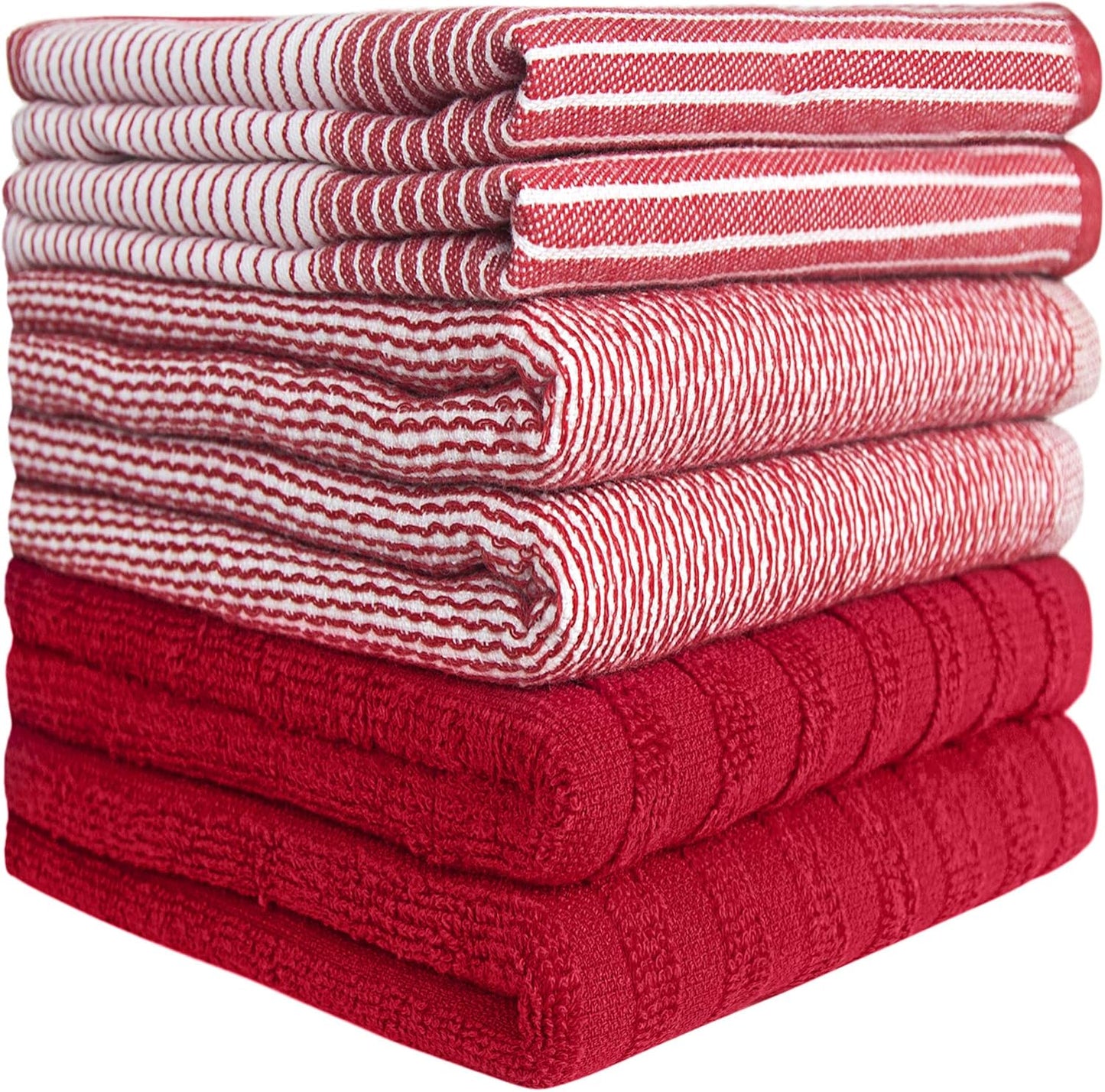 Premium Kitchen Towels (20”X 28”, 6 Pack) | Large Cotton Kitchen Hand Towels | Dish Towels | Flat & Terry Towel | Kitchen Towels | Highly Absorbent Tea Towels Set with Hanging Loop | Red