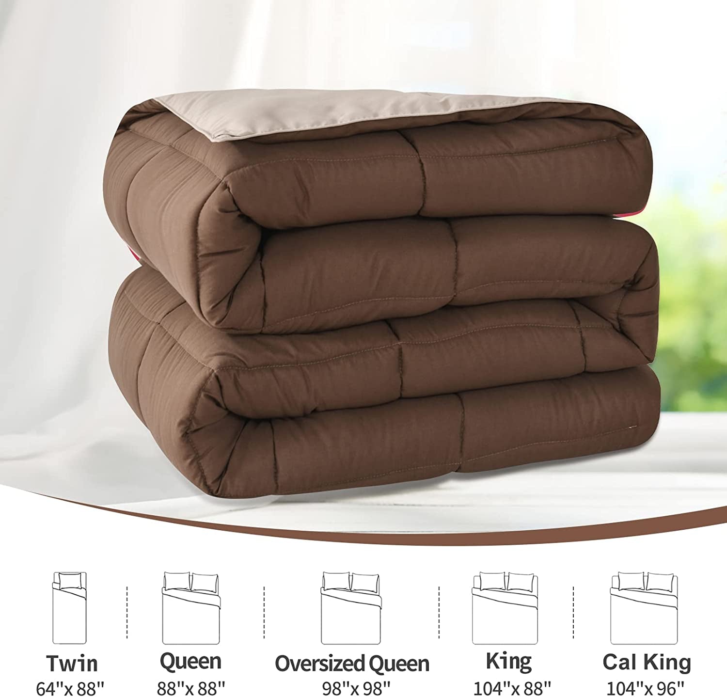 Lightweight Twin Comforter - Brown down Alternative Comforters Twin Size Bed, All Season Duvet Insert Quilted Reversible Bedding Comforter Soft Twin Size Chocolate Brown/Beige