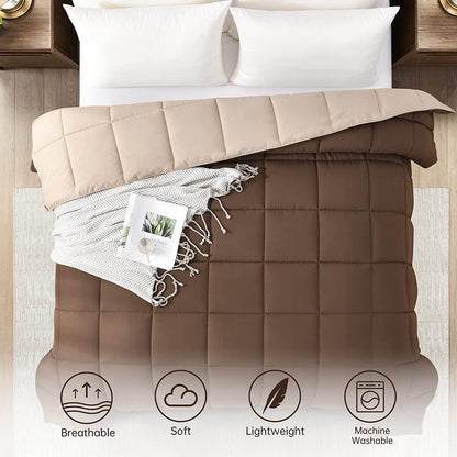 Lightweight Twin Comforter - Brown down Alternative Comforters Twin Size Bed, All Season Duvet Insert Quilted Reversible Bedding Comforter Soft Twin Size Chocolate Brown/Beige