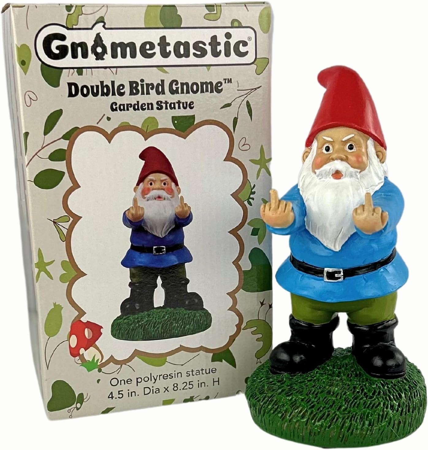 Middle Finger Gnome, 8.45In Tall - the Original Double Bird Garden Gnome Statue - Outdoor Funny Gnome Decoration and Lawn Ornament