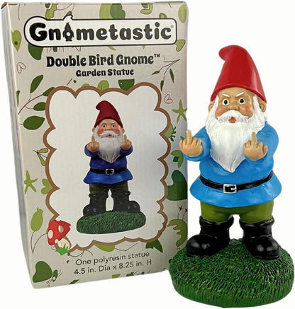 Middle Finger Gnome, 8.45In Tall - the Original Double Bird Garden Gnome Statue - Outdoor Funny Gnome Decoration and Lawn Ornament