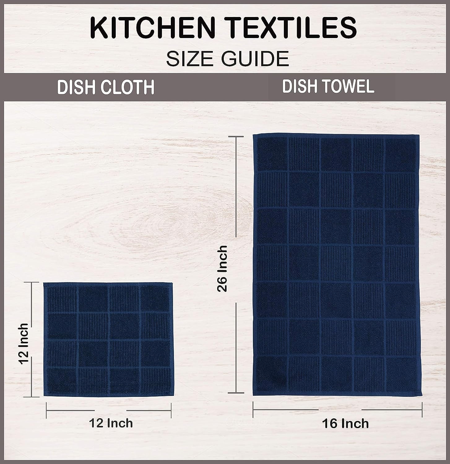 Kitchen Towels Set of 4 - Fast Absorbing, Quick Dry & Super Soft Terry Cotton Dish Towel with Hanging Loop for Cleaning and Drying Dish (16 X 26 Inches - Blue)