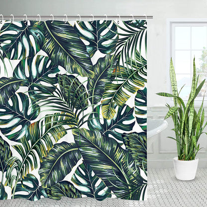 Green Shower Curtain, Tropical Shower Curtain, Plant Shower Curtain, Leaf Shower Curtain, Botanical Shower Curtain Set with 12 Hooks, Jungle Shower Curtain for Bathroom Decor, 72X84 Inches