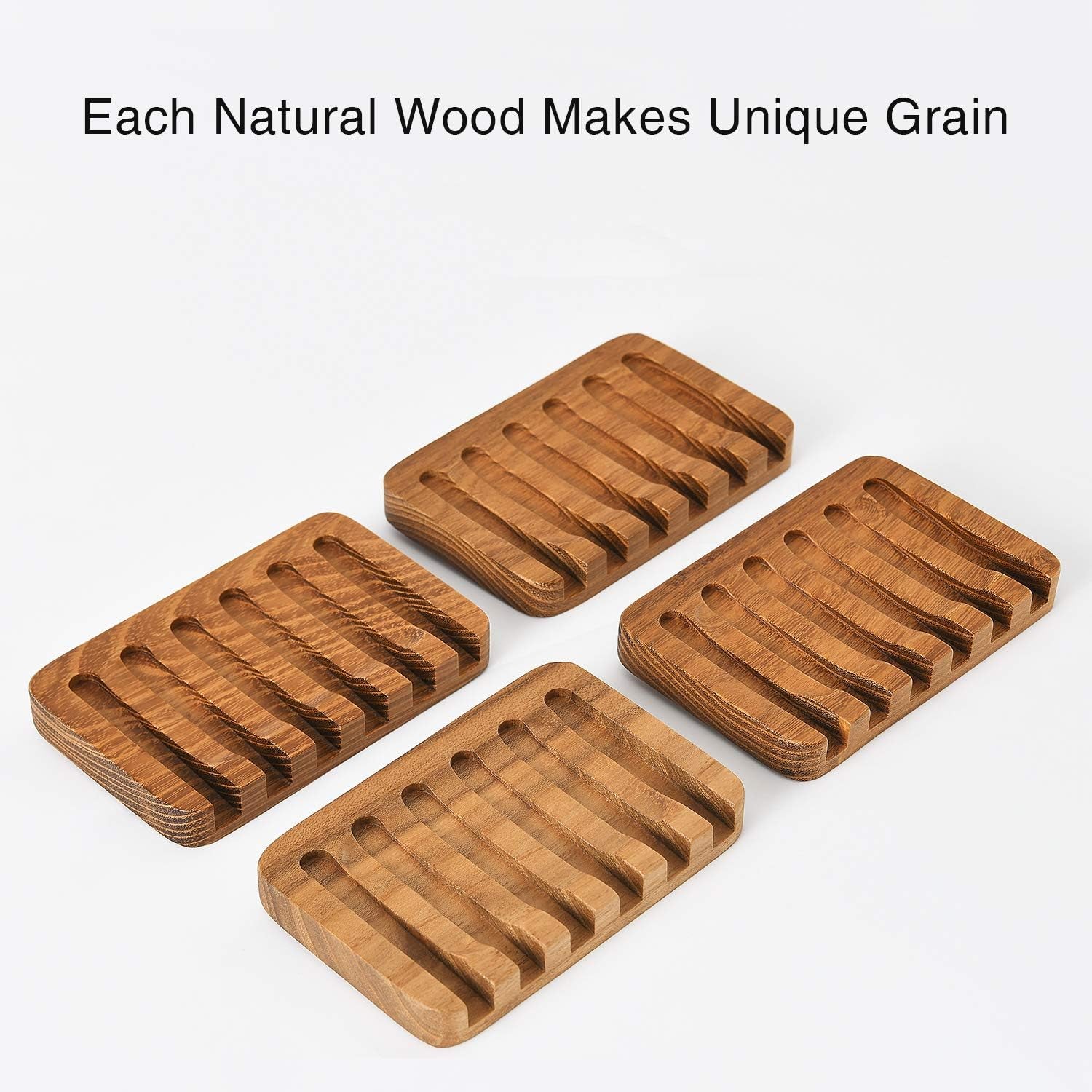 Wooden Soap Dishes for Bathroom/Shower, Bar Soap Holder with Self Draining Tray, Natural Waterfall Drain Soap Saver, Teak (2P)