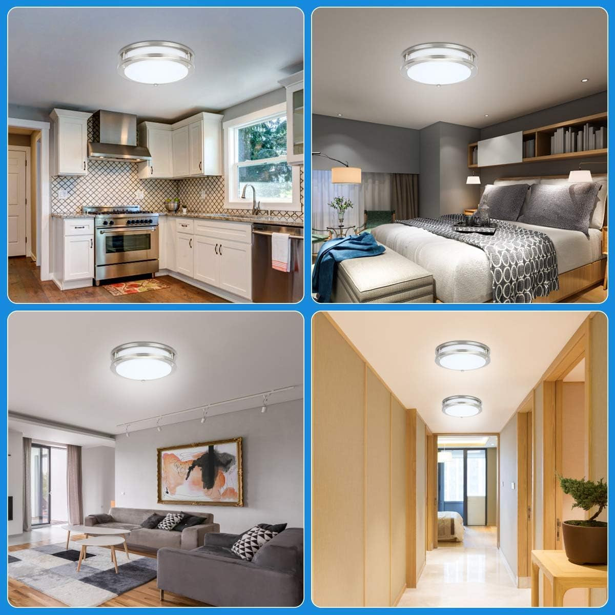 36W Dimmable LED Flush Mount Ceiling Light Fixture, Kitchen Light Fixtures, 12 Inch Ceiling Lights for Bedroom, Bathroom, 3000K/4000K/5000K Adjustbale, Super Bright 4000LM