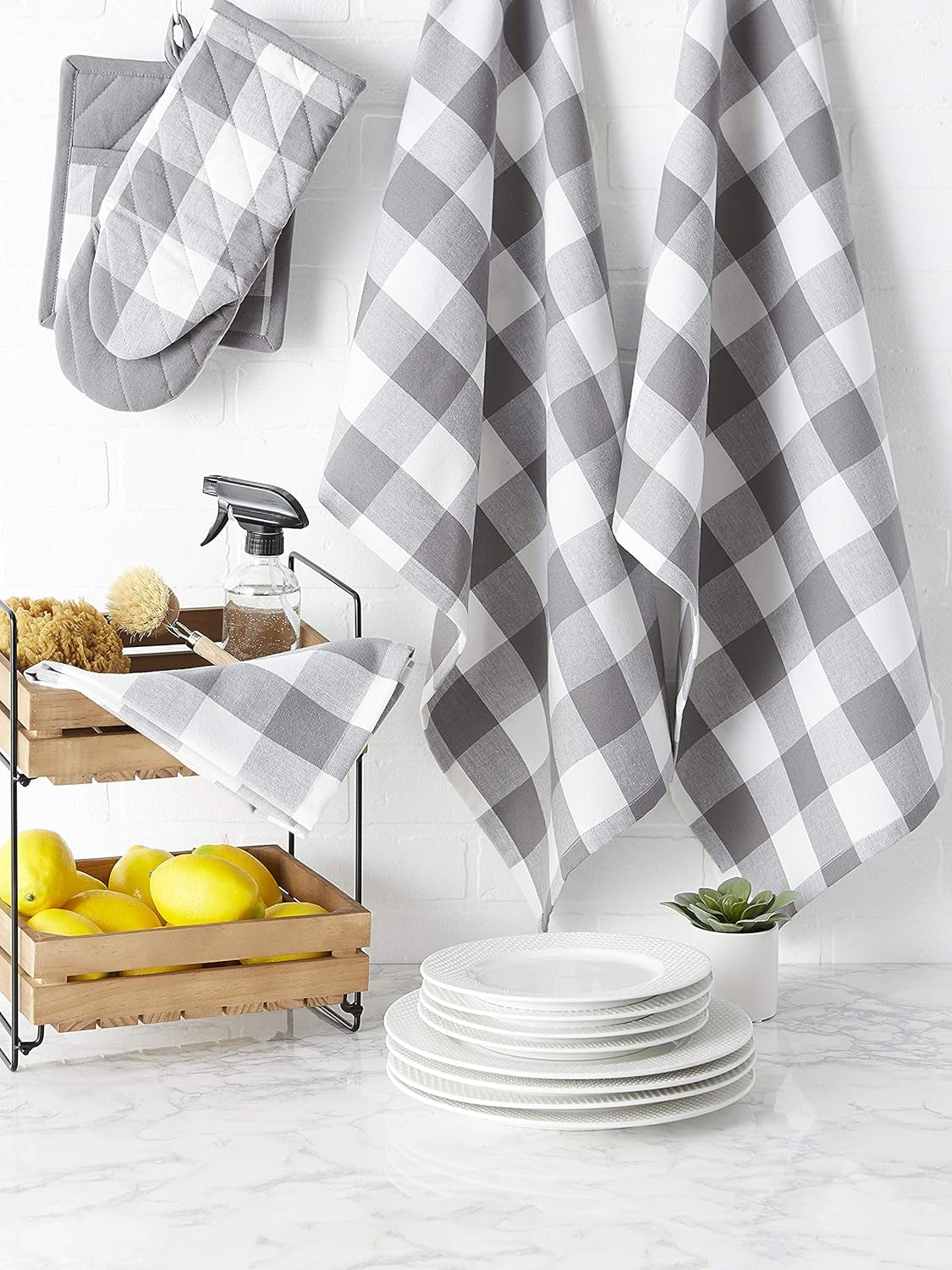 Buffalo Check Kitchen Collection, Classic Farmhouse Kitchen Set, Oven Mitt, Gray & White, 2 Piece