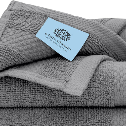 Light Grey Luxury Cotton Washcloths 12 Pc Set - Large 13X13 Inches Hotel Style Face Towel, High Absorbent Quick Dry Wash Cloths for Home, Spa, Gym, Light Grey, 12 Pack