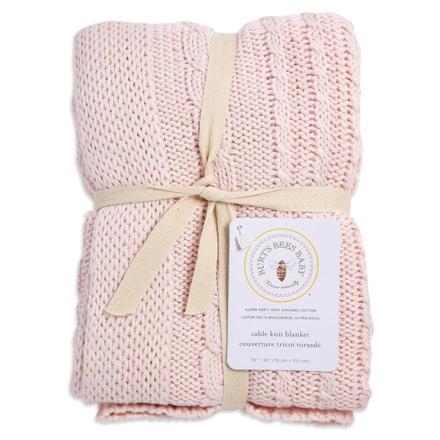 Burts Bees Baby Infant Blanket, Cable Knit, Made with 100% Soft Breathable Organic Cotton, Nursing Blankets, Machine Wash Baby Newborn Essentials, Size 30 X 40 Inch