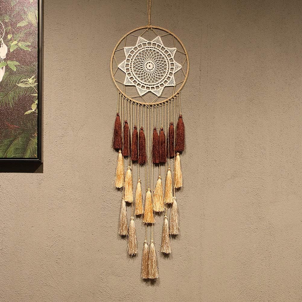 Macrame Dream Catchers for Bedroom - Tassel Wall Hanging Handmade Dreamcatchers Home Decor with Tassel Feather Ornament Craft Blessing Gift (Mix Brown)