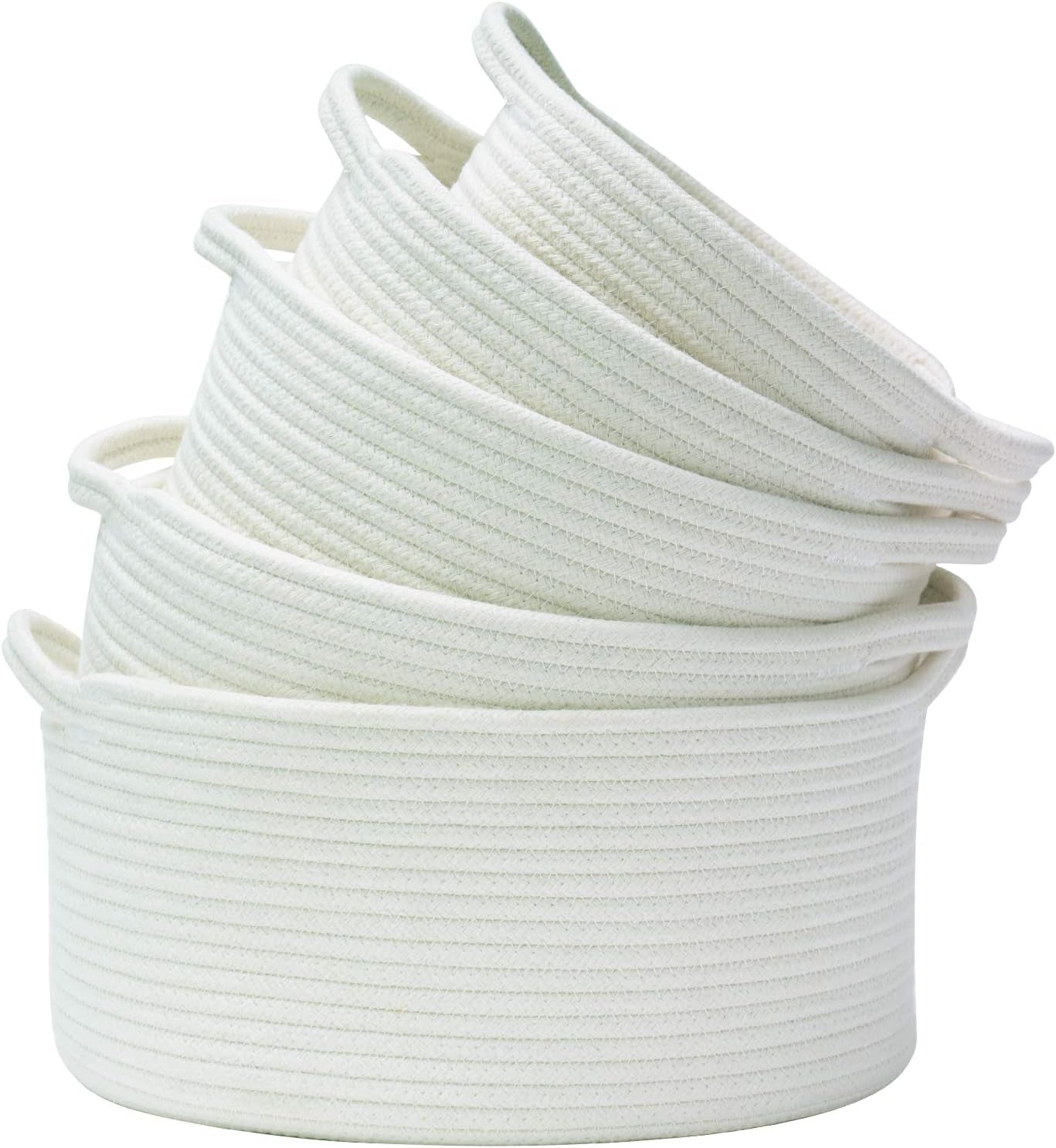 Storage Baskets Set of 5- Woven Basket Cotton Rope Bin, Small White Basket Organizer for Baby Nursery Laundry Kid'S Toy Neutral Color