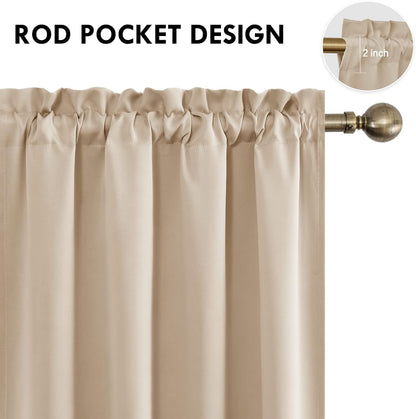 Blackout Curtains Room Darkening Thermal Insulated Bedroom Curtains Window Curtain Panels, 52 X 84 Inches Long, Set of 2 Beige Rod Pocket Drapes