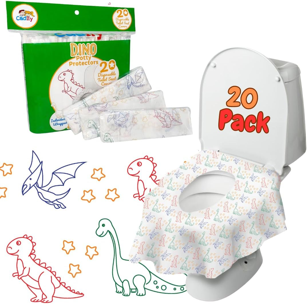 Dino Travel Disposable Toilet Seat Cover for Kids 20Pk, Waterproof Extra Large Toilet Cover, Individually Wrapped Toilet Seat Covers Disposable Travel Pack, Toddler Toilet Covers Disposable